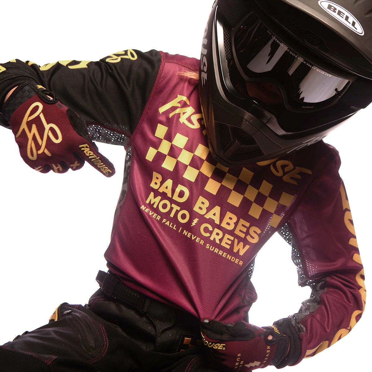 Promo π Fasthouse Grindhouse Golden Crew Youth π§ Girls Jersey - Maroon - S π― - Image 3